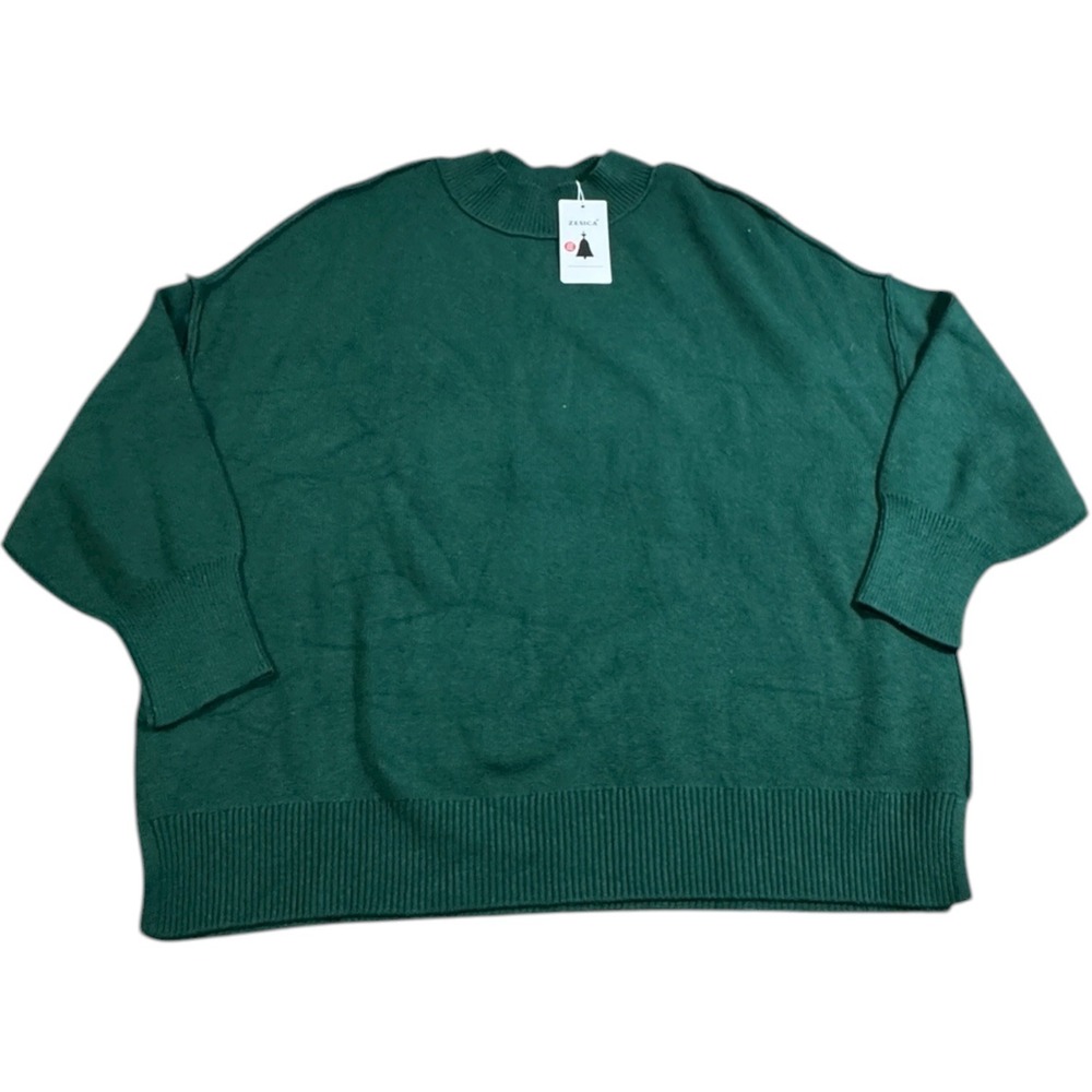 ZESICA Womens Plus Size Oversized Knit Sweater Long Sleeve Green XXL‎